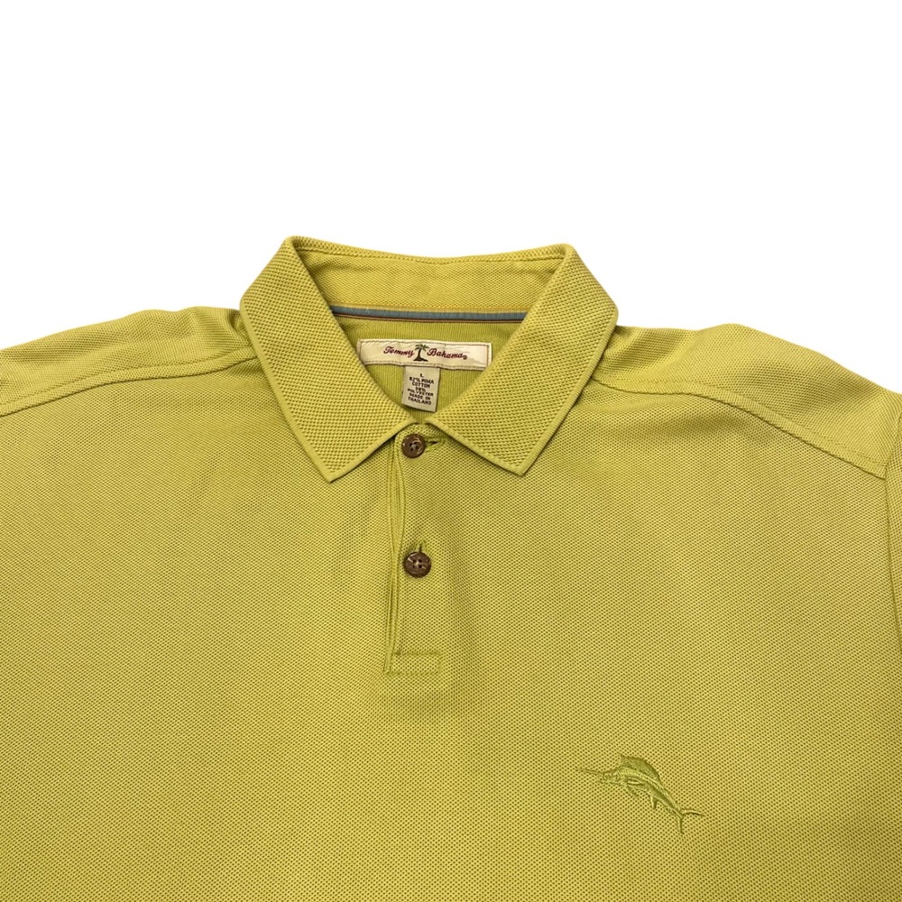 Tommy Bahama Polo Shirt Mens Large Lime Green Pima Cotton Blend‎ Marlin Logo